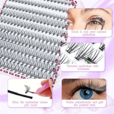 200 clusters 10D false eyelashes, cat eye, 9-16mm eyelash ex