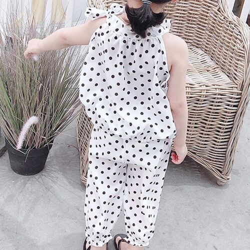 2PCS Baby Girls Clothing Sets Summer Sleeveless Polka Dot Ki