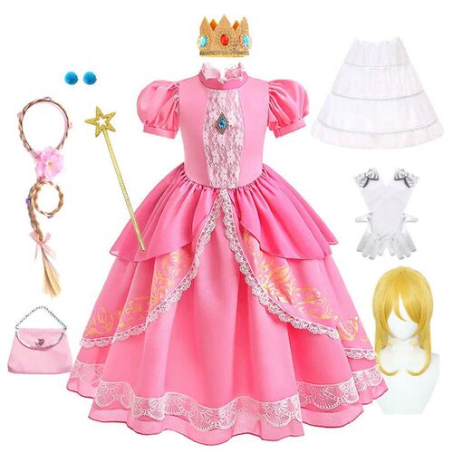 2024 Girls Princess Dress Peach Cosplay Costume Children Hal