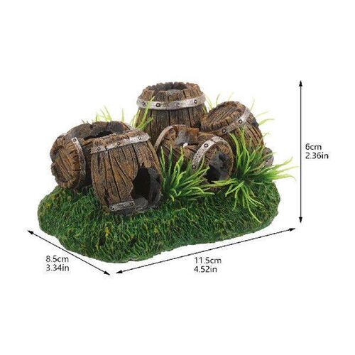 Fish Tank Barrel Ornaments Aquarium Decorative Cave Plants