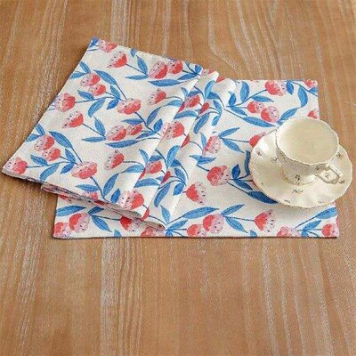 2pc Pink Flower Print Place Mat Holiday Coaster Napkin