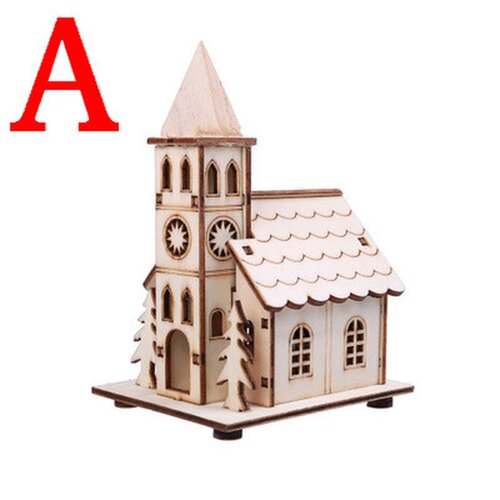 Festival Led Light Wood House Christmas Tree Decorations for
