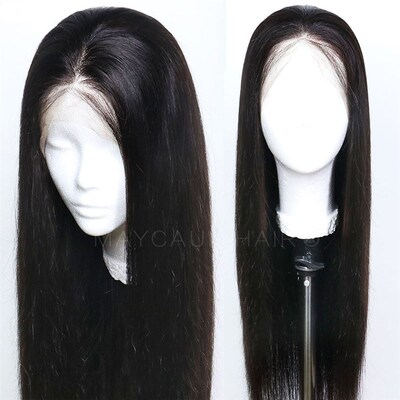 新品Maycaur Black Long Straight Synthetic Lace Front Wigs Fo