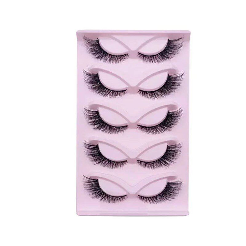 5 Pairs Fox Eye Lashes Winged End Eye Elongated Eyelashes Cl - 实物图