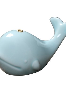 创意可爱小鲸鱼 陶瓷香薰摆件茶宠盖置 客厅家用香道檀香插香器