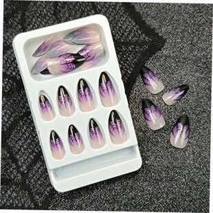 24pcs Halloween Spider Web Purple Almonds Fake Nails Press o