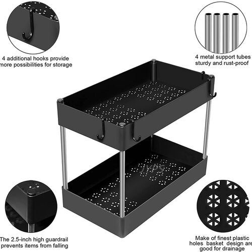 2 Layer Sink Storage Rack With Hook Multifunctional Storage