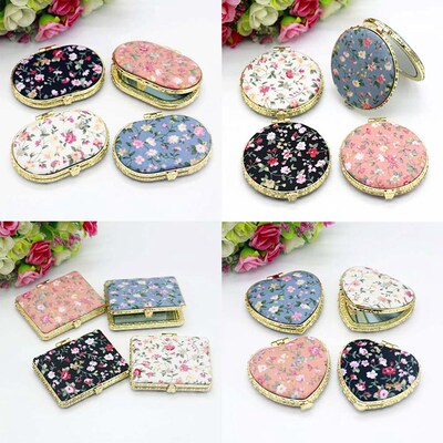 1pc Mini Makeup Compact Pocket Floral Mirror Portable Two-si