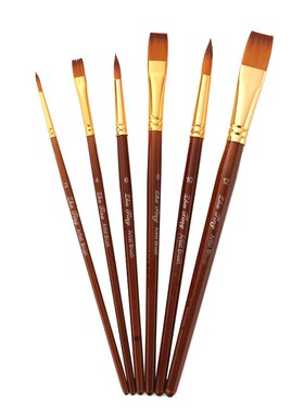 6 flax-rod brushes two-tone nylon wool watercolor brushes
