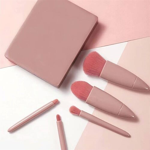 5-Piece Mini Makeup Brush Set with Mirror - Makeup Case