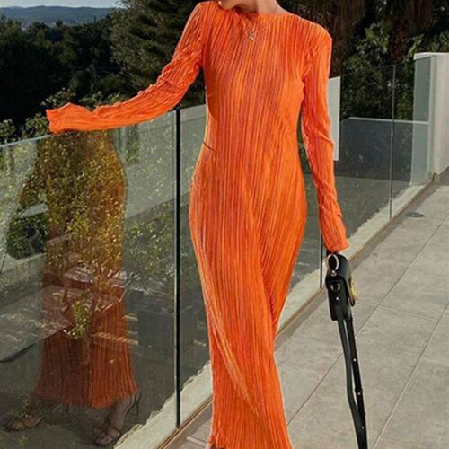 Laxsesu Elegant Bodycon Dress for Women 2023 Solid O Neck Fl