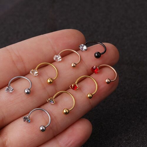 1pc 6/8mm Stainless Steel Zircon Cz Hoop Tragus Cartilage H