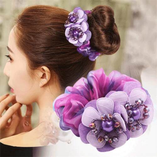 Korean Elegant Flower Scrunchies Women Girls Elastic Hair Ru