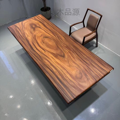南美胡桃木实木大板茶桌雨木餐桌老板办公会议桌整板新中式茶台