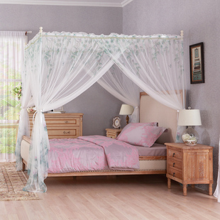 自然风新款数码印花三开门落地方顶加密蚊帐1.5m/1.8米床人家用