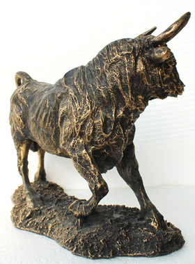 欧式复古树脂工艺品摆件家居客厅桌面创意装饰品仿铜拓荒黄牛雕塑