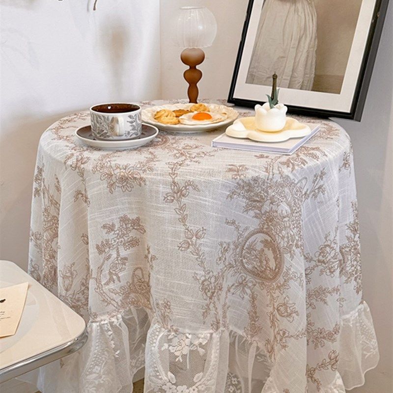 法式复古摩卡色蕾丝花边粗十字麻仙女风桌布欧式茶几布牀头柜盖巾,居家布艺,桌布,淘宝优惠券,粉丝福利购,淘宝优惠卷