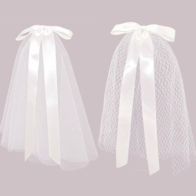 New Bridal Veil With Hair Clip Cute Bow White Ivory Tulle We