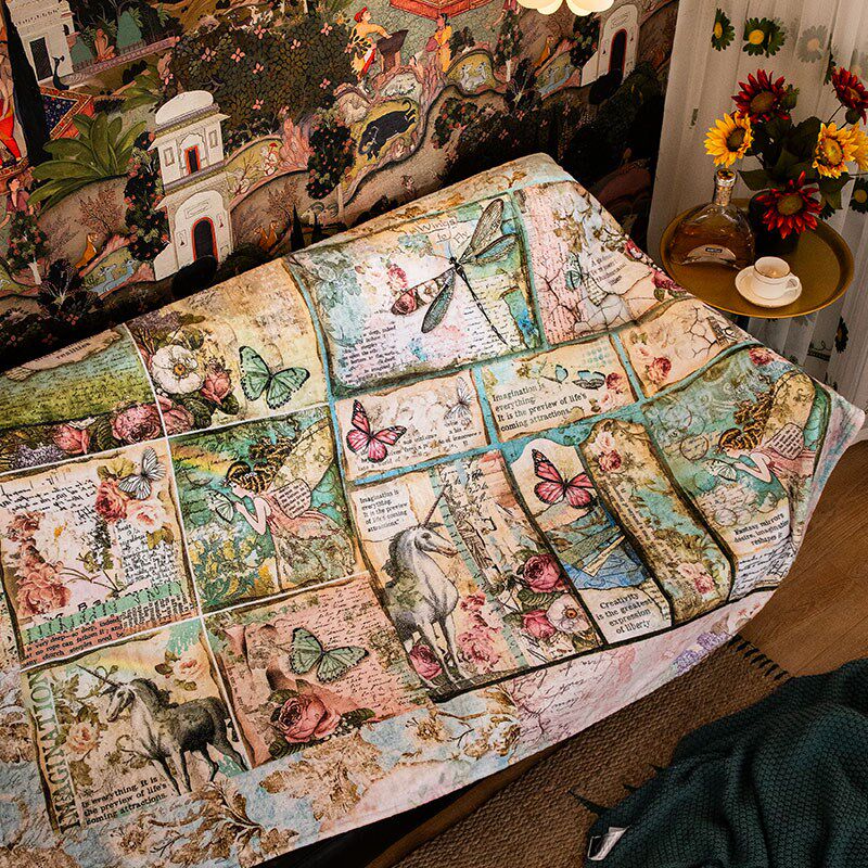 中世纪少女毛毯复古沙发巾毯子全盖布法式花蝴蝶靠背巾垫保暖绒毯,居家布艺,沙发套,淘宝优惠券,粉丝福利购,淘宝优惠卷