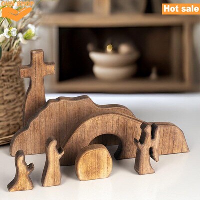 Empty Tomb Easter Scene and Cross Decoration Wooden Easter