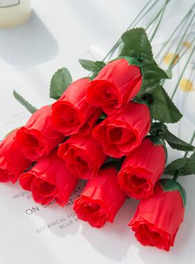 10PCS Red Silk Roses Bouquet Vase for Home Decor Garden Wedd