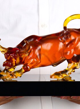 铁圈礼业琉璃牛气冲天牛工艺品摆件领导客厅办公室桌面吉祥物装饰