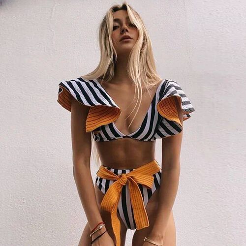 Two-Pieces Women Floral 2024 Push-Up Padded Bra Ruffles Band