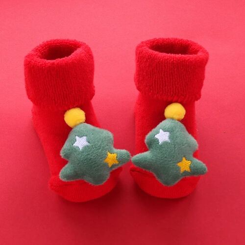 Cartoon Baby Sock Winter Newborn Elk Tree Christmas Red Thic