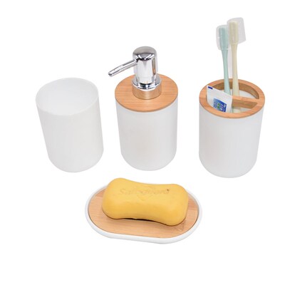 Soap Lotion Dispenser Bathroom Accessories Set Resin and Woo