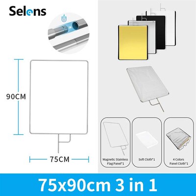 Selens Video Studio 75x90cm Stainless steel Flag Panel Refle