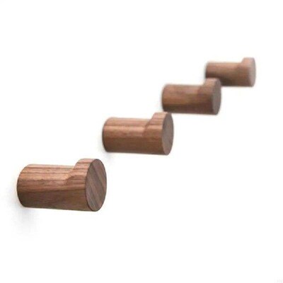 L9NB 4Pcs Natural Wooden Wall Hooks Punch-Free No Drilling