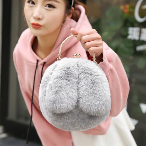Faux Fur Rabbit Ears Plush Kawaii Round Bag Shoulder Crossbo