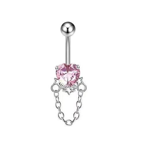 Heartshaped Zircon Chain Belly Button Ring Piercing Jewelry