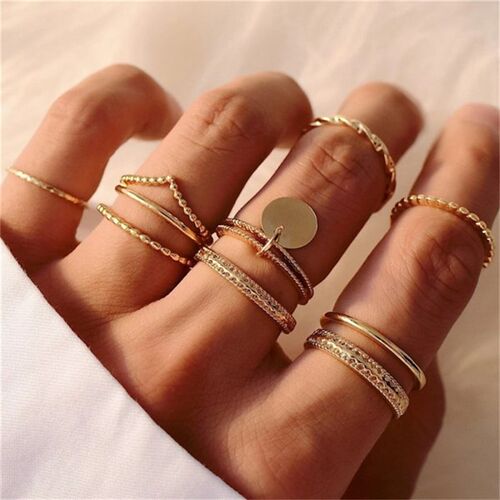 10pcs Rings Set Hot Selling Metal Hollow Round Opening Women