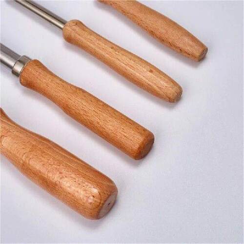 4pcs Stainless Steel Round Punch Set Birch Handle Drilling
