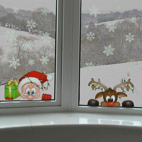 Christmas Window Decal Santa Claus Snowflake Stickers Winter