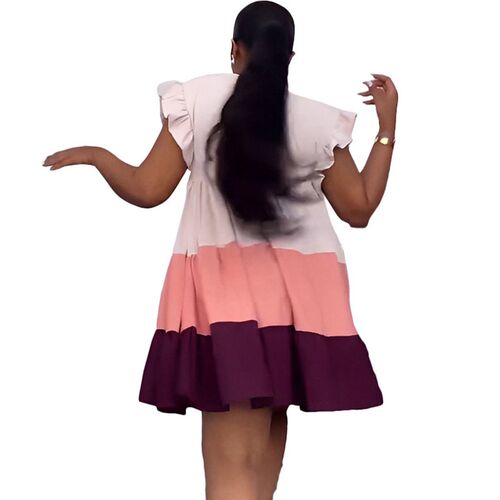 Szkzk Color Block Ruffle Short Prom Ruched Dress Patchwork