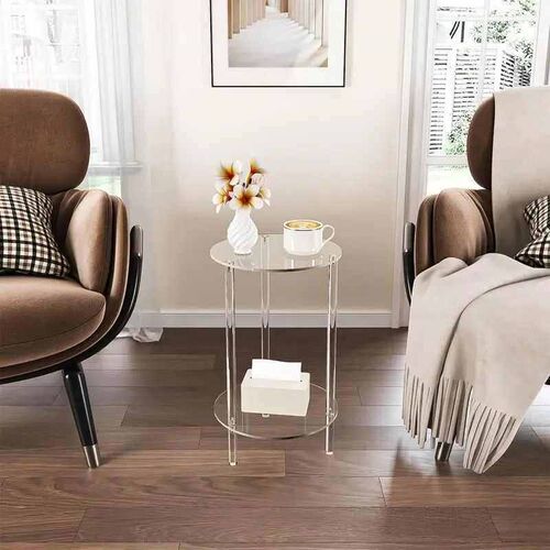 Modern Side Table Round End Drink Table Acrylic Tabletop Tra