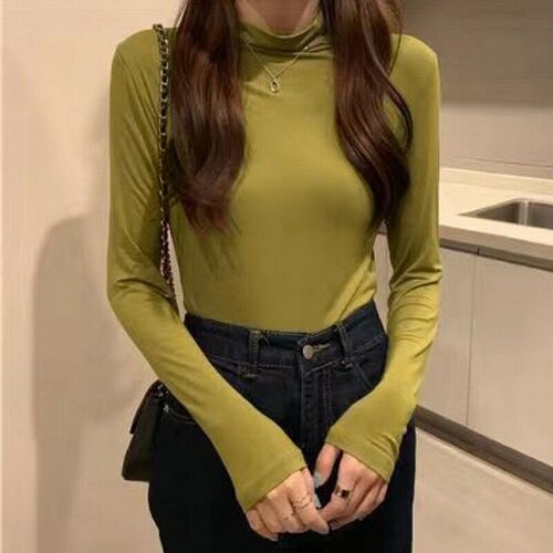 Women Turtleneck Sweater Autumn Long Sleeve Shirt Pullover S