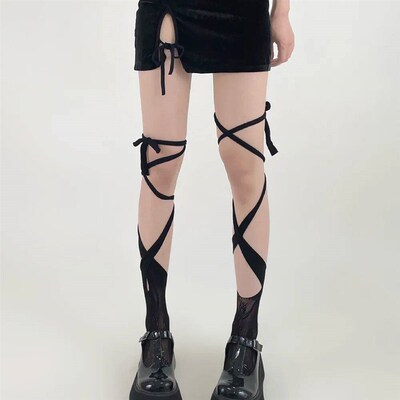 Jk Tie Lace Fishnet Stockings Irregular Split-toe Calf Socks