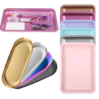 Stainless Steel Cosmetic Storage Tray Manicure Nail Art Plat