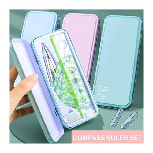 7Pcs/Set Ruler Compass with Metal box Geometry Maths Drawing