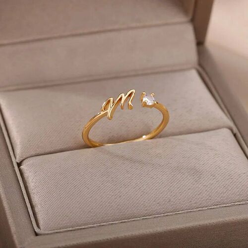 Tiny Initial Letter Rings For Women Stainless Steel A-Z Lett