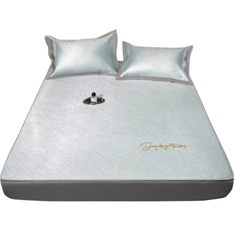 夏季可水洗冰丝凉席三件时尚字母刺绣凉感可折叠床席床笠空调席