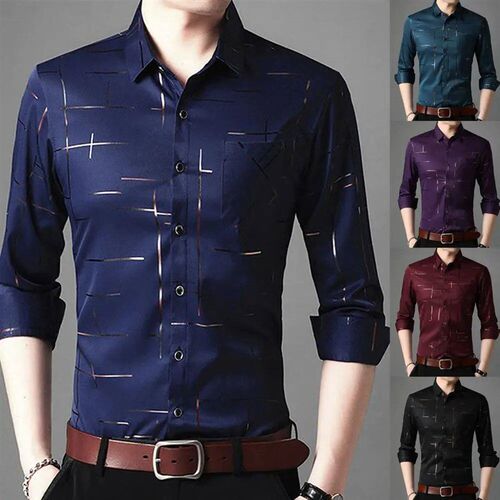 2023 Mens Dress Shirts Male High Quality Long Sleeve Slim B