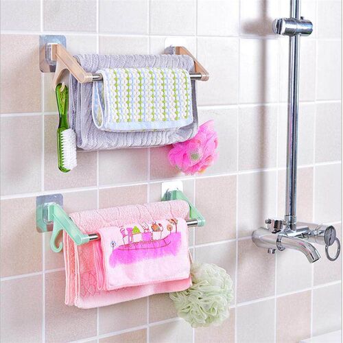 No-drill, traceless double-bar towel rack for bath towels, b