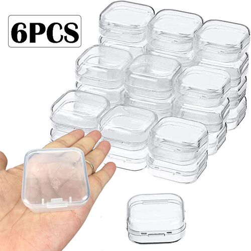 6PCS Mini Storage Box Transparent Square Plastic Box Earring