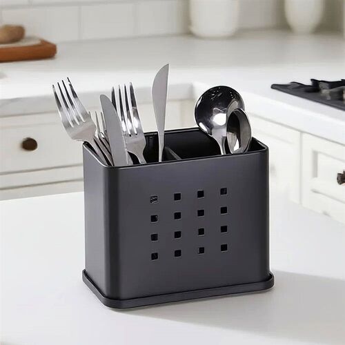 Black Metal Cutlery Organizer Holder, Large Capacity Utensil
