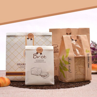 50pcs  Kraft Paper Toast Bread Bag Bakery Cookies Bag Cake P