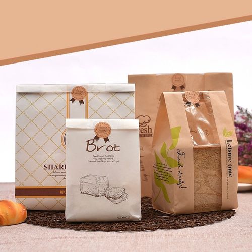 50pcs  Kraft Paper Toast Bread Bag Bakery Cookies Bag Cake P
